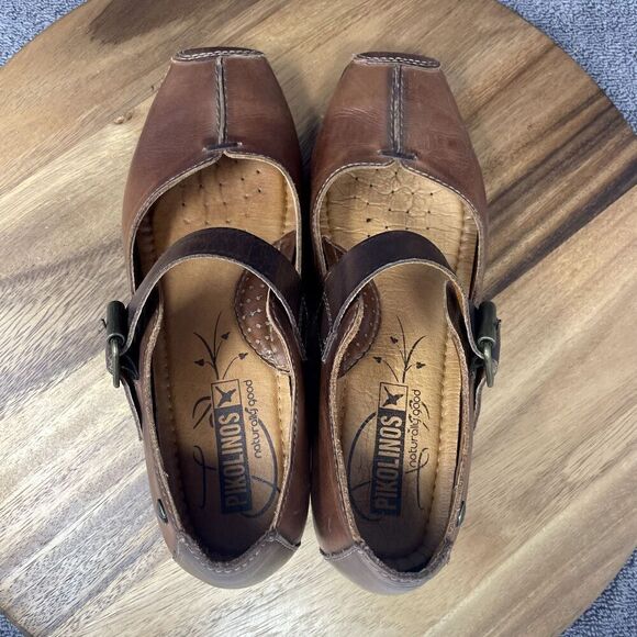 Pikolinos Gandia Square Toe Brown Two Tone Leather Mary Jane Low Heel Women's 37 - Picture 9 of 9